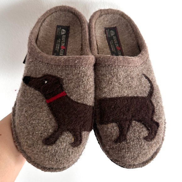 Haflinger Brown Doggy Cozy Wool Slippers - Picture 1 of 6